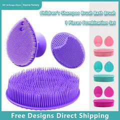 3pcs Silicone Shampoo Bath Brush Set Exfoliating Body Facial Shower SPA Massage