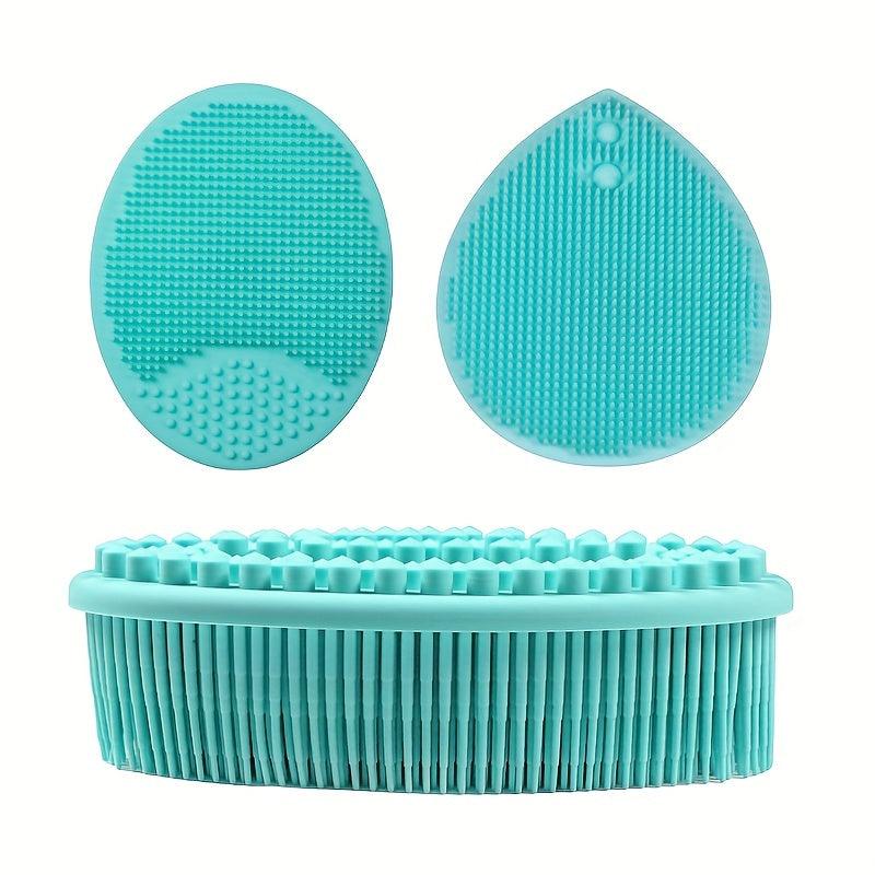 3pcs Silicone Shampoo Bath Brush Set Exfoliating Body Facial Shower SPA Massage