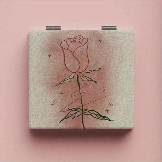 Tulip Pattern Compact Pocket Mirror Ideal for Traveling and Home Use
