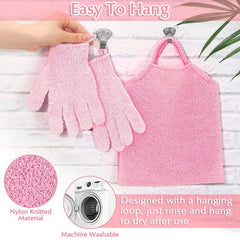 Exfoliating Shower Bath Gloves Set Pink