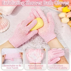 Exfoliating Shower Bath Gloves Set Pink