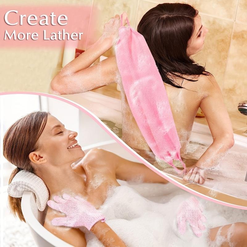 Exfoliating Shower Bath Gloves Set Pink
