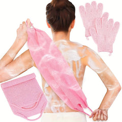 Exfoliating Shower Bath Gloves Set Pink
