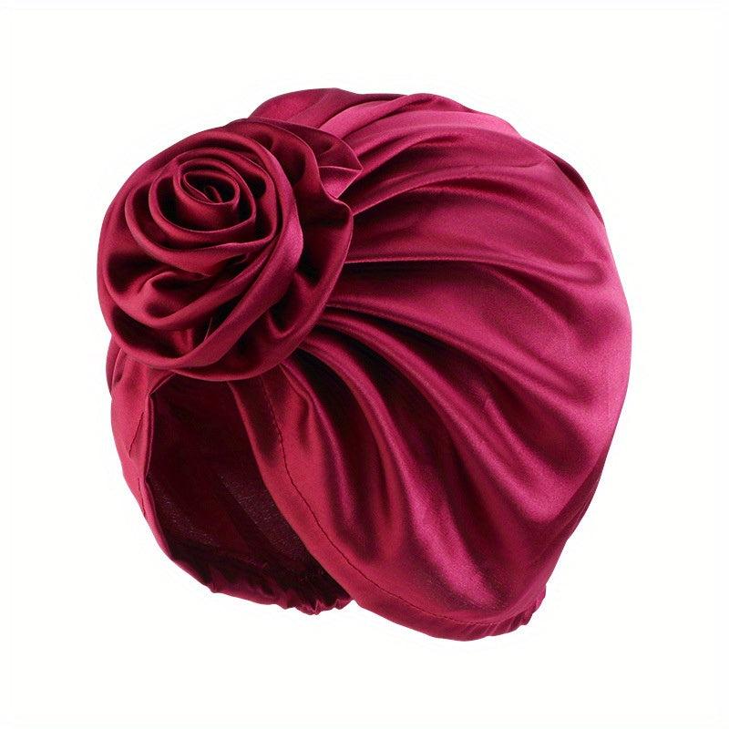 Silky Satin Flower Bonnet for Women - Hair Wrap for Curly Hair