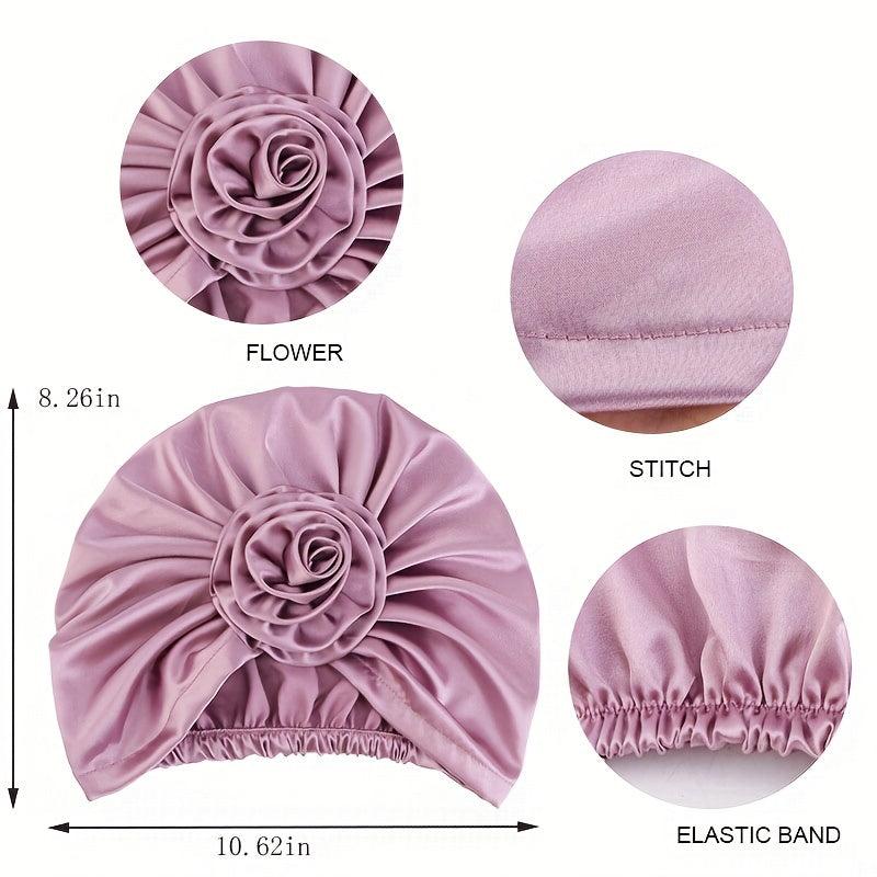 Silky Satin Flower Bonnet for Women - Hair Wrap for Curly Hair