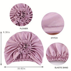 Silky Satin Flower Bonnet for Women - Hair Wrap for Curly Hair