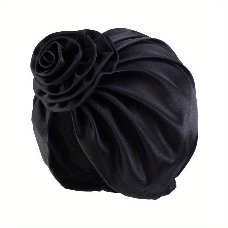 Silky Satin Flower Bonnet for Women - Hair Wrap for Curly Hair