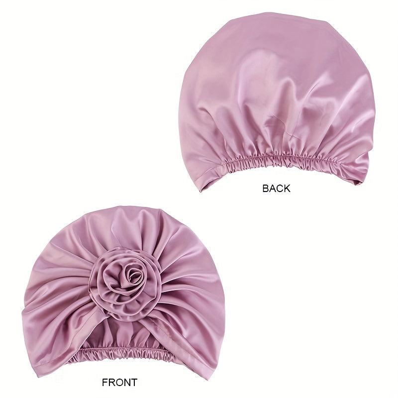 Silky Satin Flower Bonnet for Women - Hair Wrap for Curly Hair