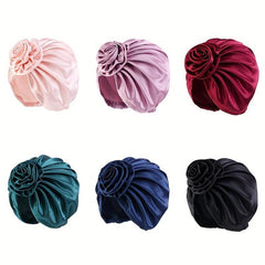Silky Satin Flower Bonnet for Women - Hair Wrap for Curly Hair