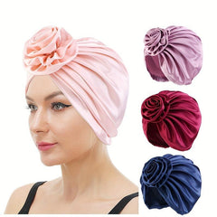 Silky Satin Flower Bonnet for Women - Hair Wrap for Curly Hair