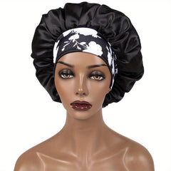 Women's Satin Bonnet for Curly Hair - Floral Wide Band Sleep Cap