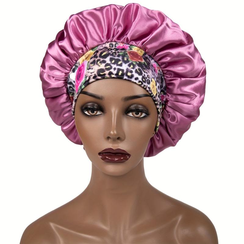 Women's Satin Bonnet for Curly Hair - Floral Wide Band Sleep Cap