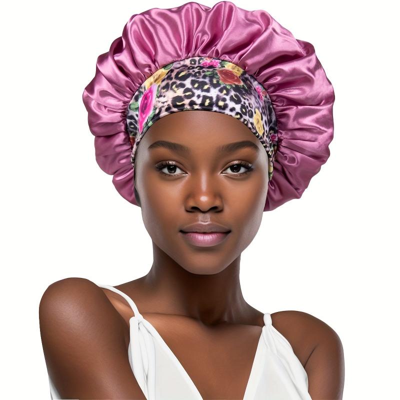 Women's Satin Bonnet for Curly Hair - Floral Wide Band Sleep Cap