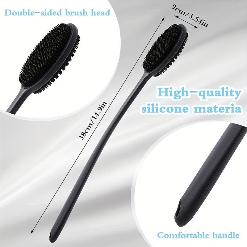 2pcs Silicn Double Sided Scrubber Long Handle Bath Sponge Shower Brush