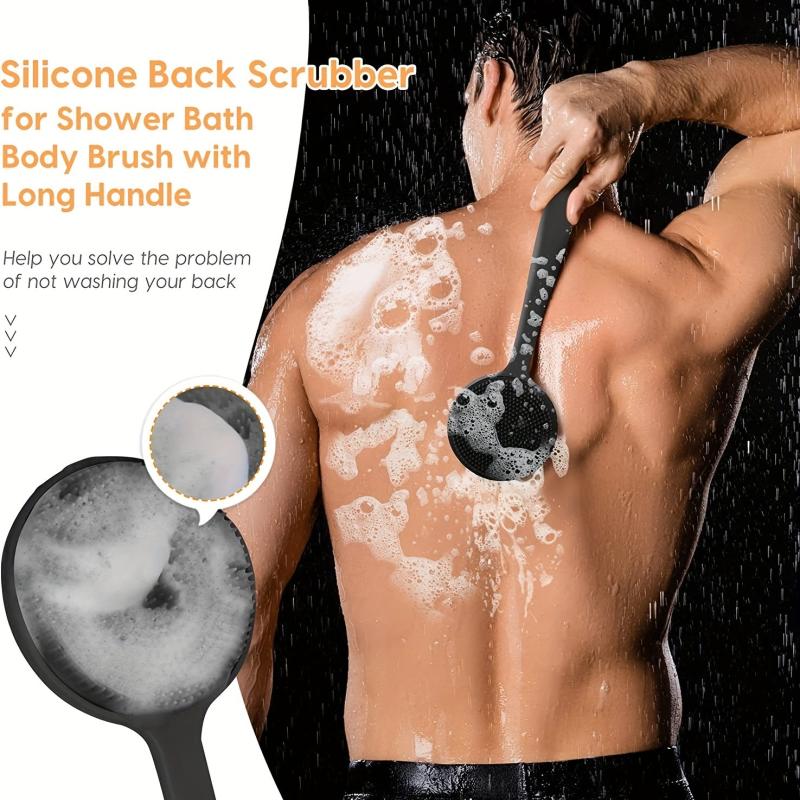 2pcs Silicn Double Sided Scrubber Long Handle Bath Sponge Shower Brush