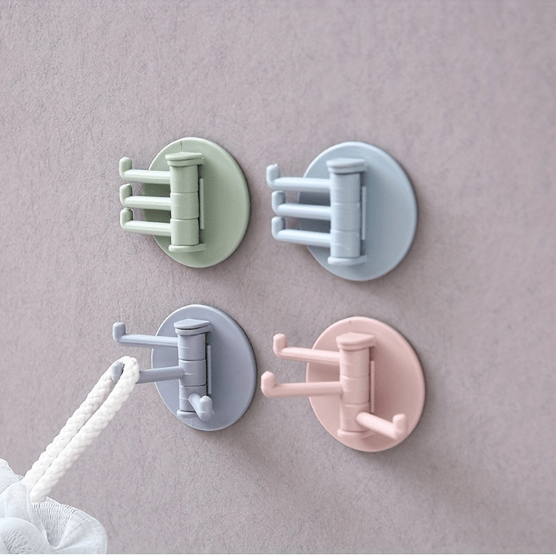 4pcs Rotary Towel Hooks Bathroom Wall Mounted Punch Adhesive Hook