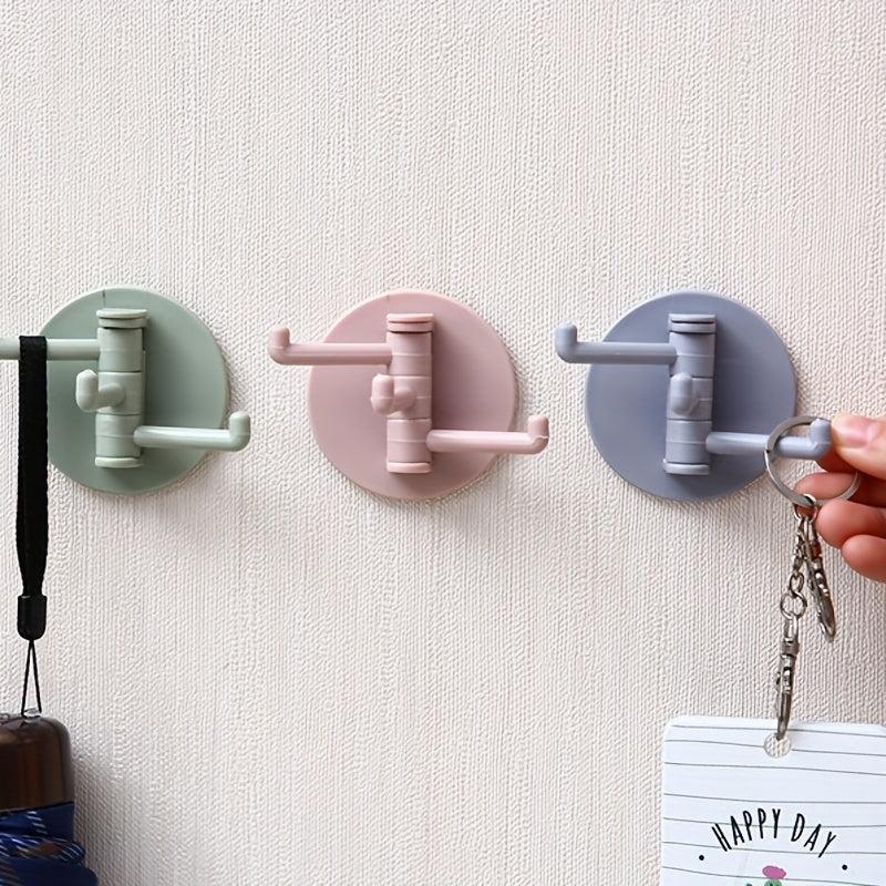 4pcs Rotary Towel Hooks Bathroom Wall Mounted Punch Adhesive Hook