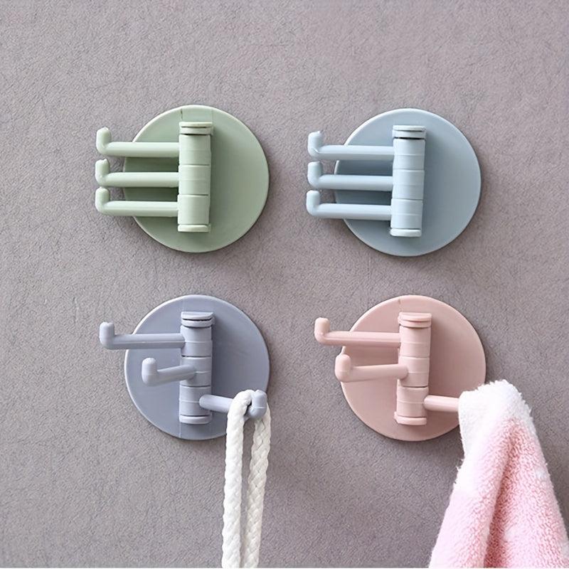 4pcs Rotary Towel Hooks Bathroom Wall Mounted Punch Adhesive Hook