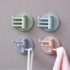 4pcs Rotary Towel Hooks Bathroom Wall Mounted Punch Adhesive Hook
