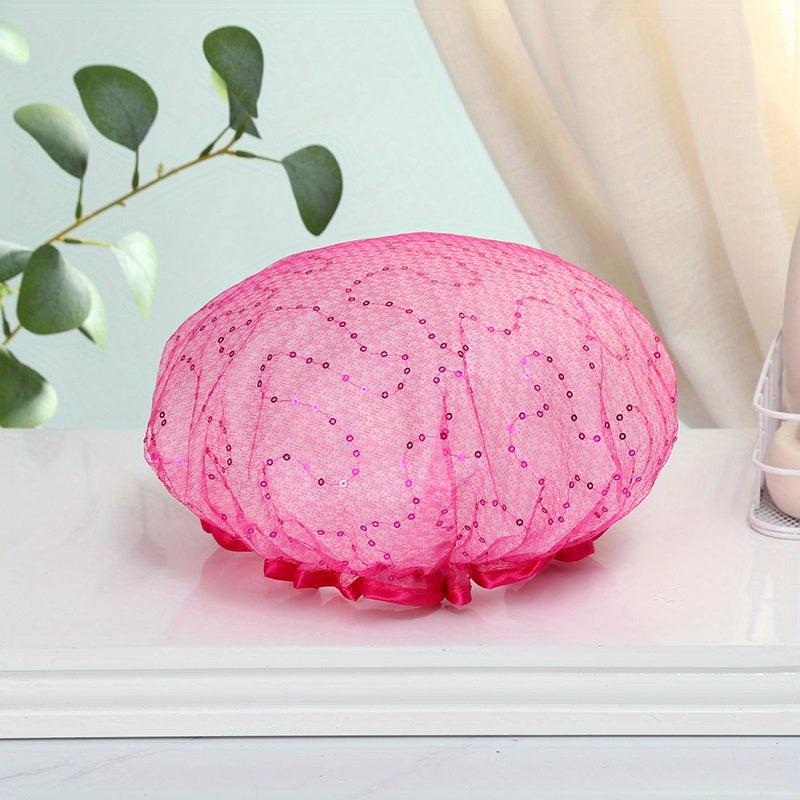Double Layer Shower Caps Waterproof Reusable Elastic Band Hair Hat