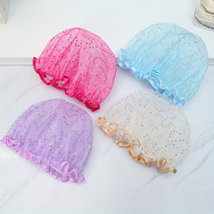 Double Layer Shower Caps Waterproof Reusable Elastic Band Hair Hat