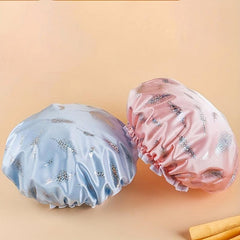 Double Layer Shower Cap Waterproof Reusable Bath Hair Hat for Women