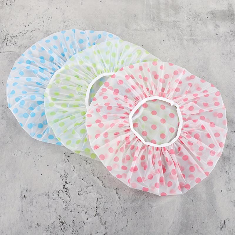 5pcs Polka Dot Shower Caps Adjustable Printed Bonnet Waterproof Bath Caps