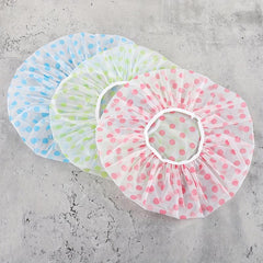5pcs Polka Dot Shower Caps Adjustable Printed Bonnet Waterproof Bath Caps