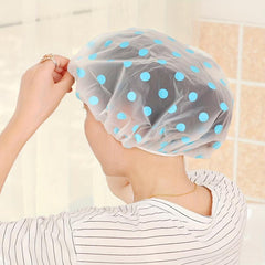 5pcs Polka Dot Shower Caps Adjustable Printed Bonnet Waterproof Bath Caps