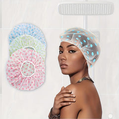 5pcs Polka Dot Shower Caps Adjustable Printed Bonnet Waterproof Bath Caps