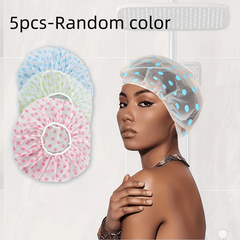5pcs Polka Dot Shower Caps Adjustable Printed Bonnet Waterproof Bath Caps