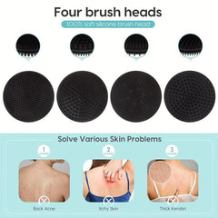 2pcs Silicone Back Scrubber For Shower + 2 Replacement Brush Heads