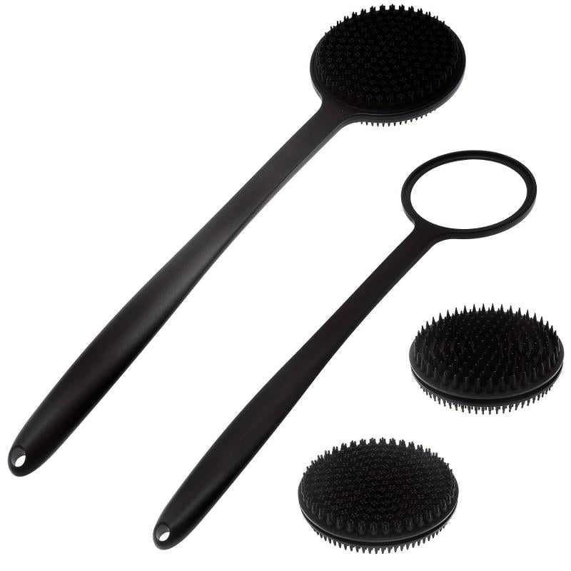 2pcs Silicone Back Scrubber For Shower + 2 Replacement Brush Heads