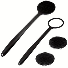 2pcs Silicone Back Scrubber For Shower + 2 Replacement Brush Heads
