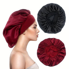 2pcs Satin Silky Hair Bonnet for Sleeping Elastic Wide Band Bonnets for Women