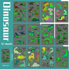Glow in the Dark Dinosaur Temporary Tattoos, 90 Styles, Waterproof, 12 Sheets