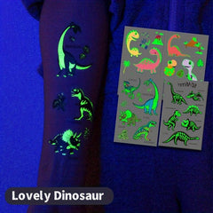 Glow in the Dark Dinosaur Temporary Tattoos, 90 Styles, Waterproof, 12 Sheets