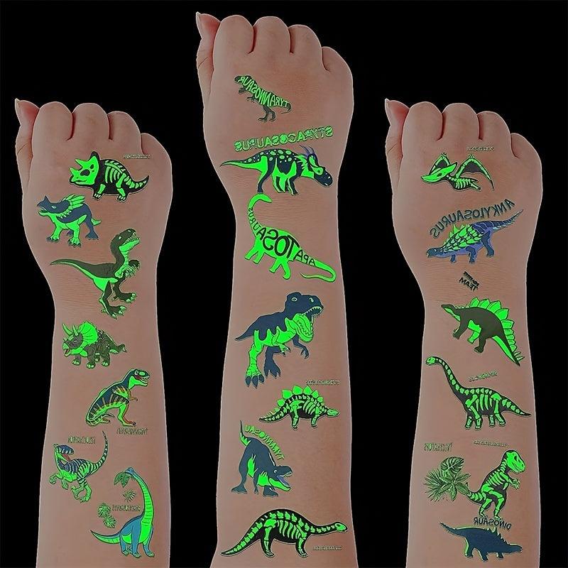 Glow in the Dark Dinosaur Temporary Tattoos, 90 Styles, Waterproof, 12 Sheets