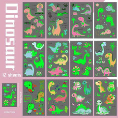 Glow in the Dark Dinosaur Temporary Tattoos, 90 Styles, Waterproof, 12 Sheets