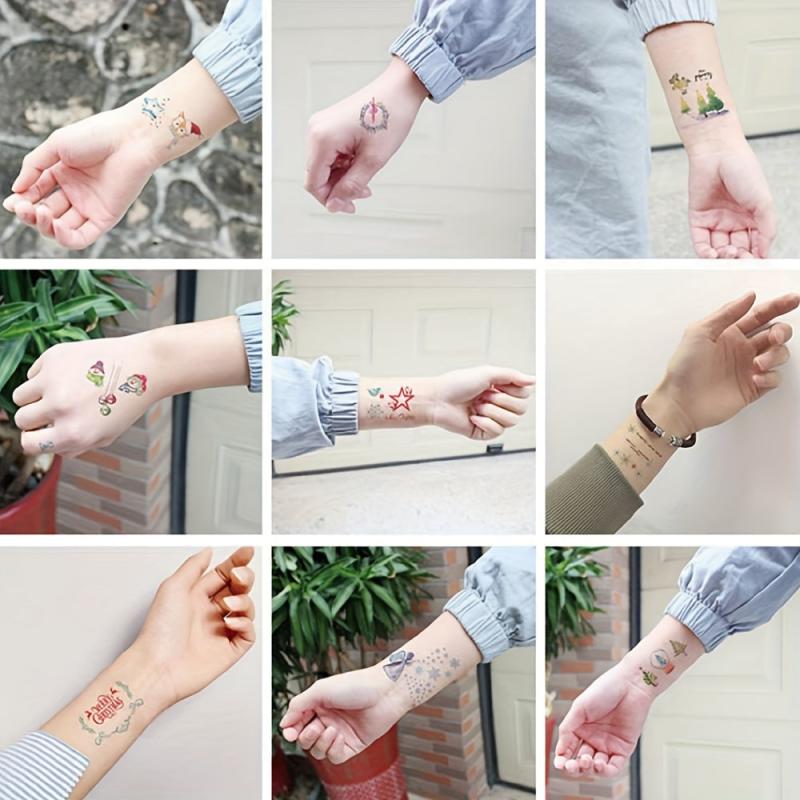 30 Pcs Christmas Tattoo Stickers Cartoon English Letter Waterproof Body Art