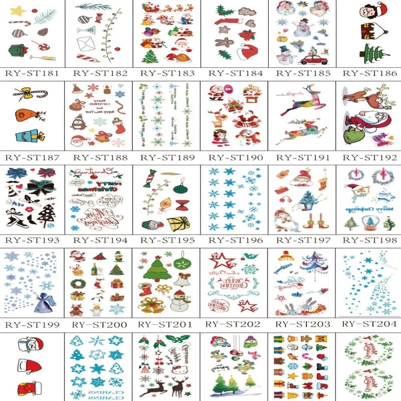 30 Pcs Christmas Tattoo Stickers Cartoon English Letter Waterproof Body Art