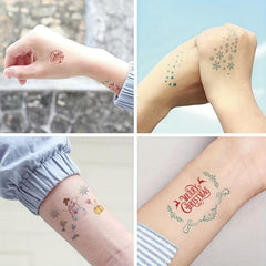 30 Pcs Christmas Tattoo Stickers Cartoon English Letter Waterproof Body Art