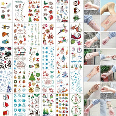 30 Pcs Christmas Tattoo Stickers Cartoon English Letter Waterproof Body Art