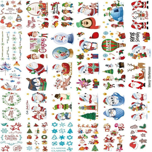 30 Pcs Christmas Tattoo Stickers Cartoon English Letter Waterproof Body Art