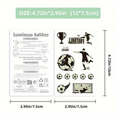 10 Sheets Soccer Ball Luminous Temporary Tattoos Glow In The Dark Football