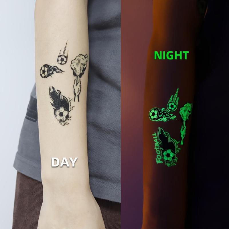 10 Sheets Soccer Ball Luminous Temporary Tattoos Glow In The Dark Football