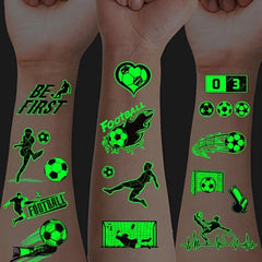 10 Sheets Soccer Ball Luminous Temporary Tattoos Glow In The Dark Football