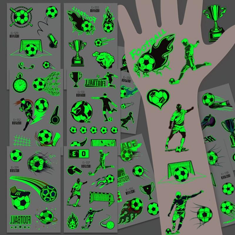 10 Sheets Soccer Ball Luminous Temporary Tattoos Glow In The Dark Football
