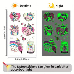 12 Sheets Unicorn Temporary Tattoo Glow In The Dark Rainbow Stickers