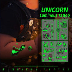12 Sheets Unicorn Temporary Tattoo Glow In The Dark Rainbow Stickers